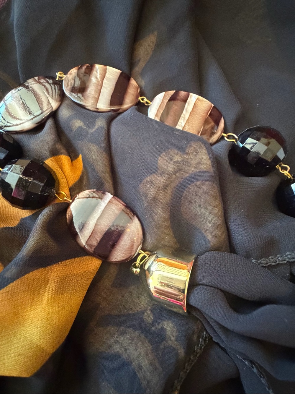 Elegant Black & Mustard Infinity Scarf Necklace with Beaded Accent - Picture 8 of 8